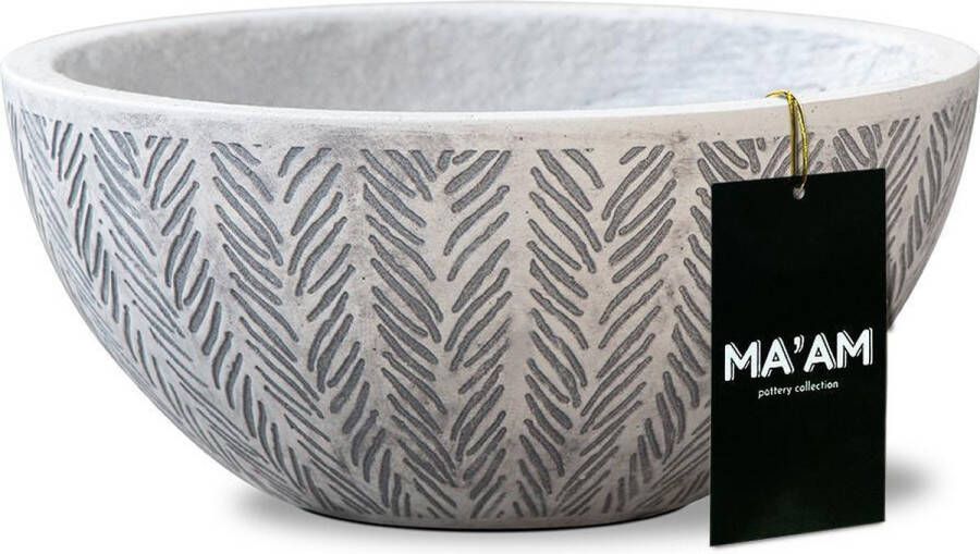 MA'AM pottery collection Ivy hip trendy plantenschaal decoratieschaal ⌀ 32cm- wit visgraat patroon met afwateringsgat vorstbestendig buiten binnen design bloemenschaal