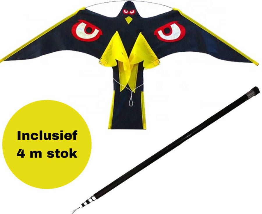 MaatWorkz Vogelverjager + 4 Meter paal Kite Hawk Duivenverjager – Meeuwen verjager – Dak – Vlieger Vogelverschrikker Duivenpinnen Vogel