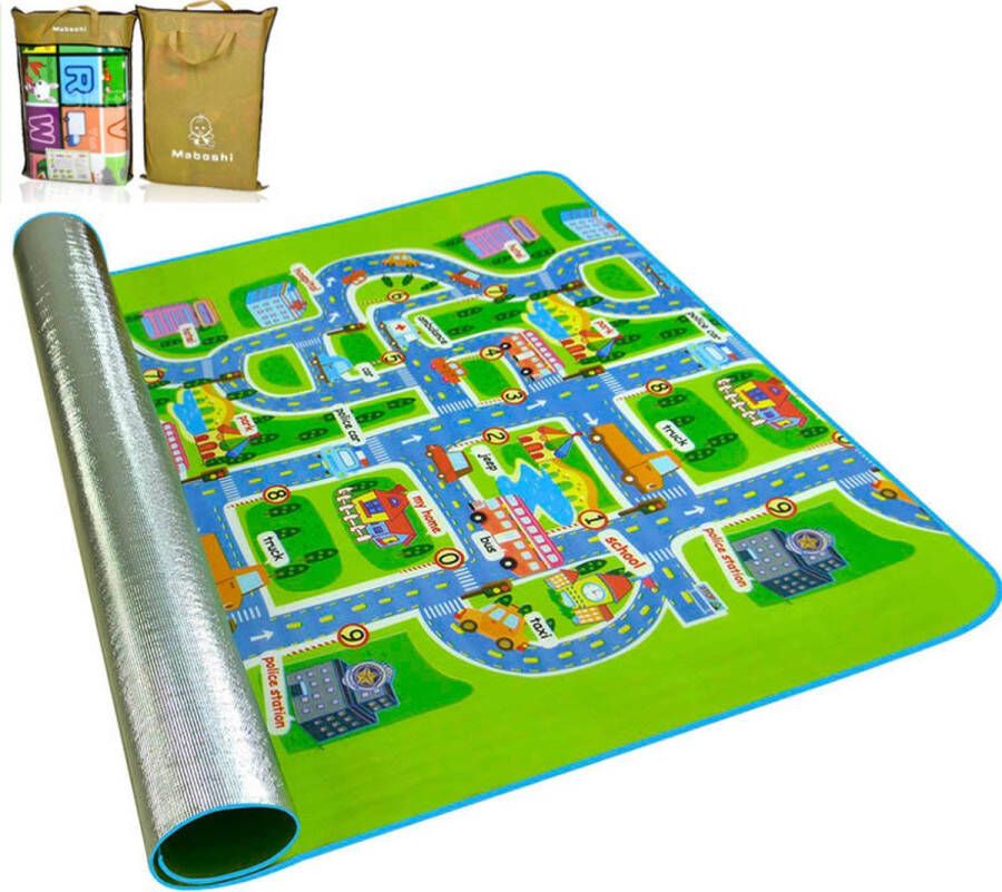 Maboshi Spel mat 160x200cm in vrolijke kleuren Dubbelzijdig speelbaar -Stadsplattegrond- babywandelpad kruippad geschikt voor kinderen's kruipdeken yoga mat picknickdeken en sportmat-beschermen tegen vocht-Cadeautjes voor kinderen