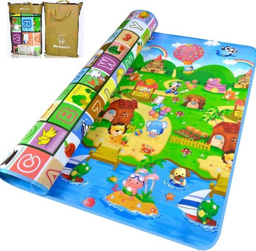 Maboshi Spel mat 180x200cm in vrolijke kleuren Dubbelzijdig speelbaar babywandelpad kruippad geschikt voor kinderen's kruipdeken yoga mat picknickdeken en sportmat-beschermen tegen vocht-Cadeautjes voor kinderen