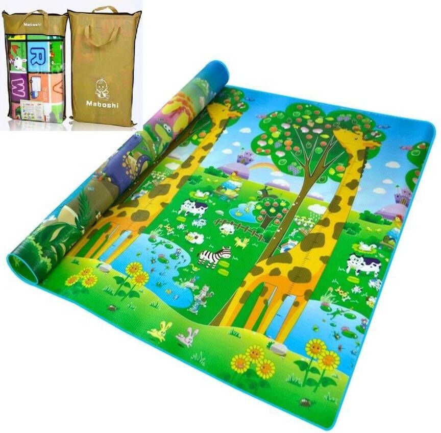 Maboshi Spel mat 180x200cm in vrolijke kleuren Giraf -Dubbelzijdig speelbaar babywandelpad kruippad geschikt voor kinderen's kruipdeken yoga mat picknickdeken en sportmat-beschermen tegen vocht-Cadeautjes voor kinderen