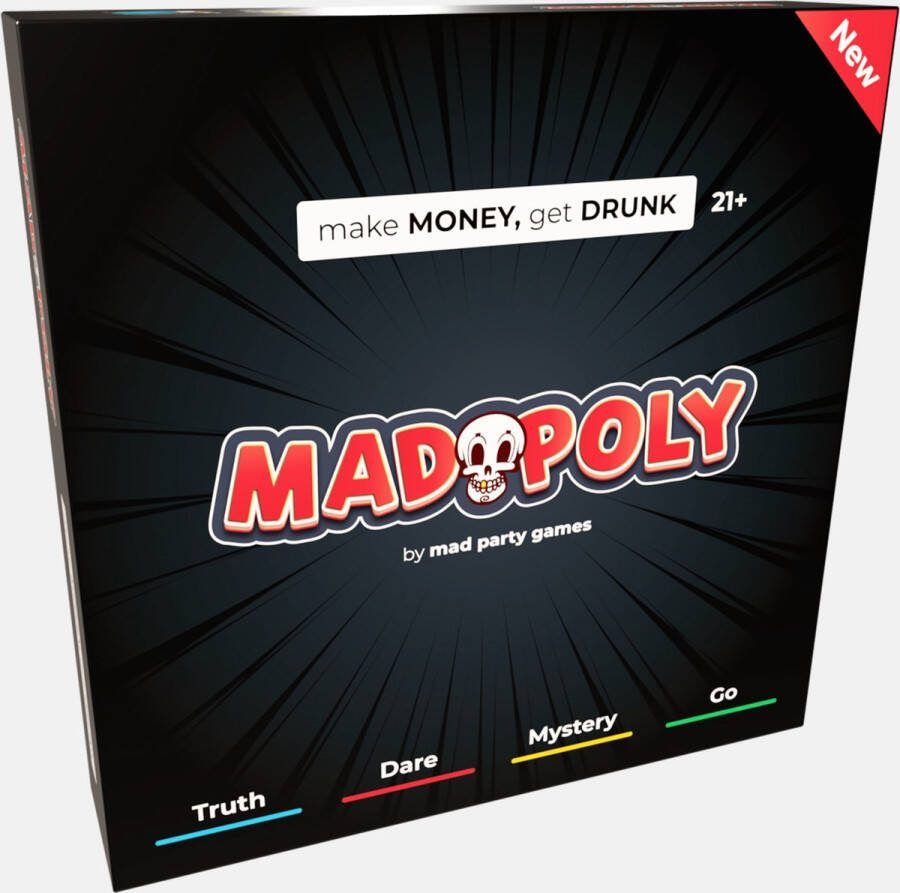 Mad Party Games MadPoly drankspel spelletjes voor volwassenen truth or dare do or drink bordspel shotglaasje inbegrepen