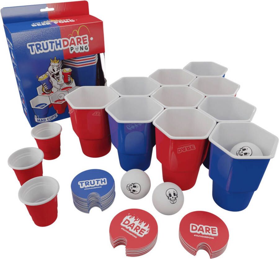 Mad Party Games TruthDarePong Drankspel Truth or dare spelletjes voor volwassenen do or drink fear pong beer pong bier pong spel red cups – shots cups inbegrepen