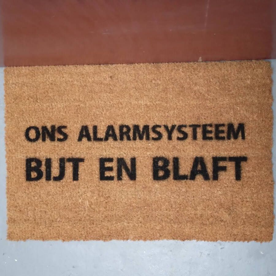 MadDeco kokos deurmat Ons alarmsysteem bijt en blaft hond duurzaam gemaakt in europa 60 x 40 cm