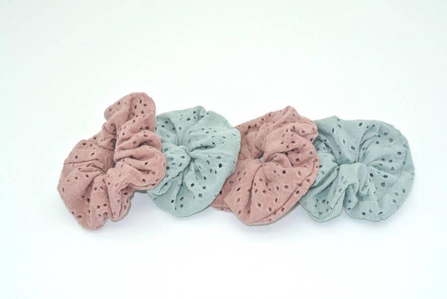 Made by Lova Scrunchies 4 stuks meisjes broderie haaraccessoire handgemaakt haarelastiek kleuren