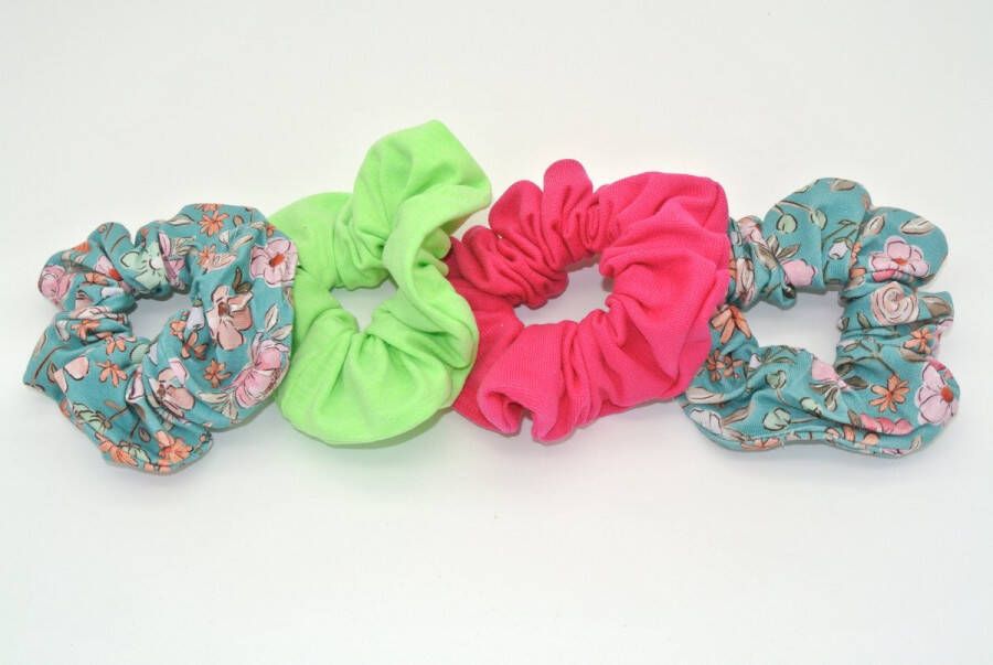 Made by Lova Scrunchies 4 stuks meisjes dames handgemaakt haaraccessoires haarelastiek kleuren