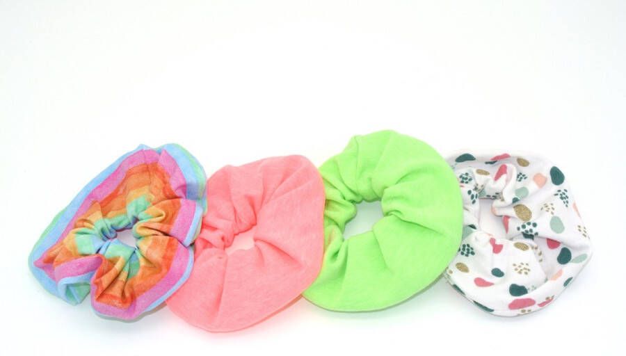 Made by Lova Scrunchies 4 stuks meisjes handgemaakt haaraccessoire haarelastiek kleuren glitters neon