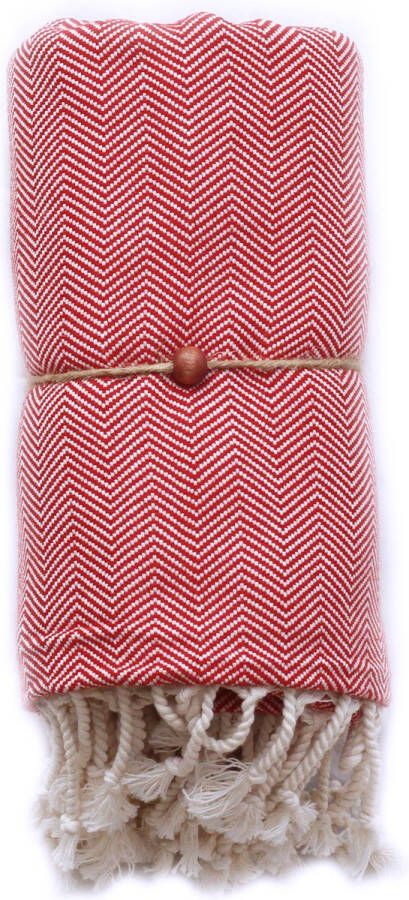 Madeathand Rood Zigzag BADDOEK HAMAMDOEK STRANDLAK SAUNADOEK HANDDOEK KATOEN 100CM X 190CM 450GR