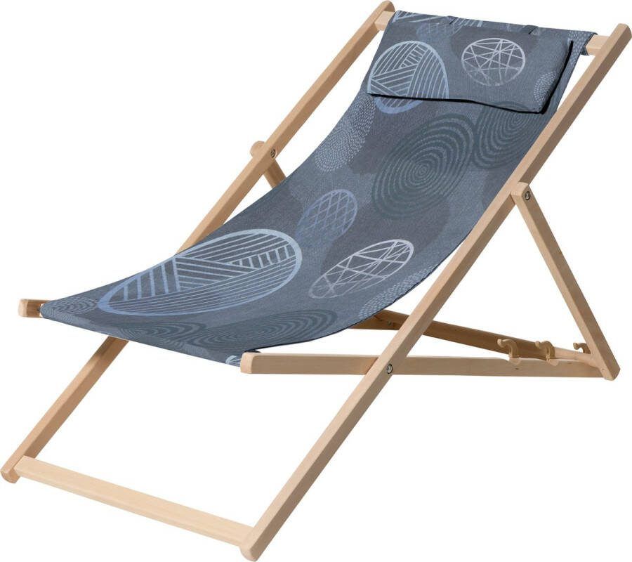 Madison Houten Strandstoel Circle Blue Opvouwbaar 90x55x87cm Tuinstoel Klapstoel Blauw