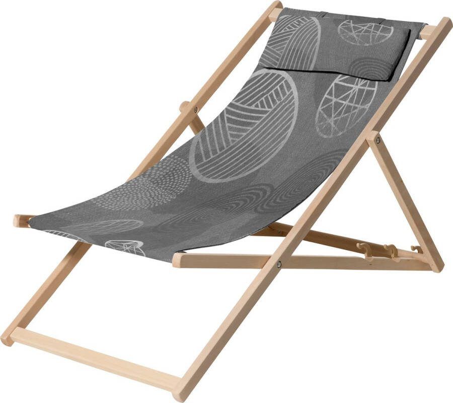 Madison Houten Strandstoel Circle Grey Opvouwbaar 90x55x87cm Tuinstoel Klapstoel