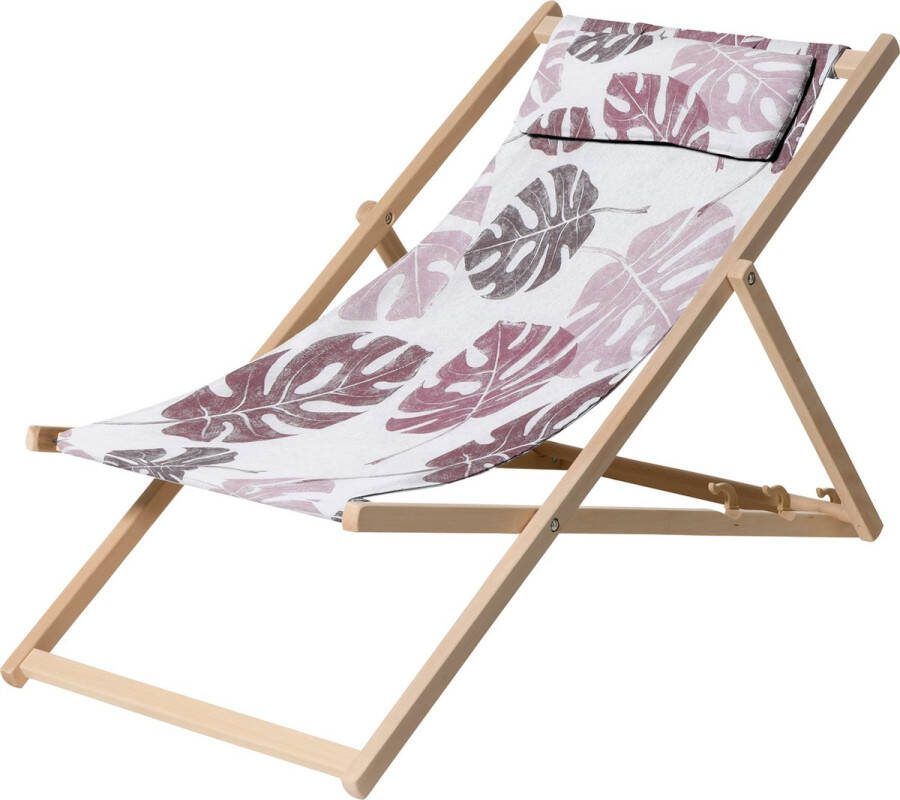 Madison Houten Strandstoel Outdoor Donna Pink Opvouwbaar 90x55x87cm Tuinstoel Klapstoel Roze