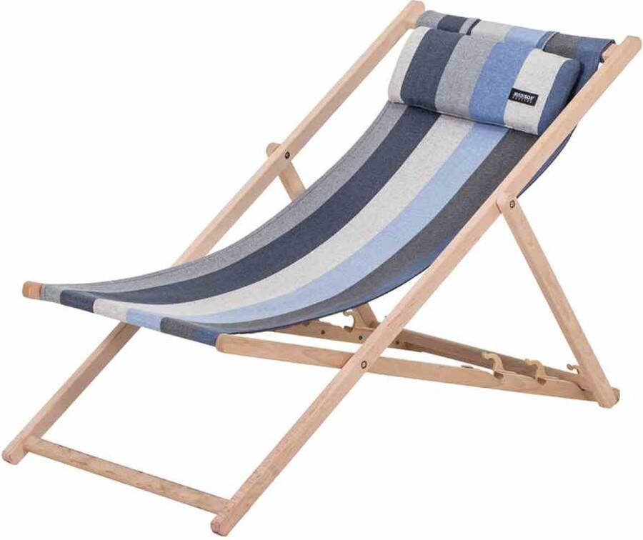Madison Houten Strandstoel Victoria Blauw Opvouwbaar 90x55x87cm Tuinstoel Klapstoel