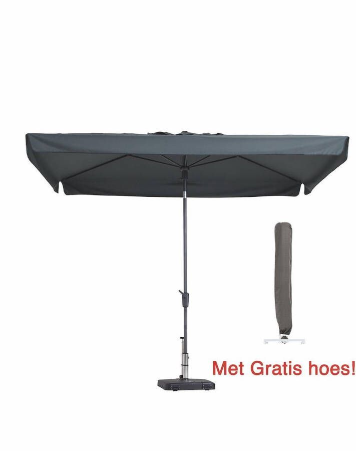 Madison Luxe parasol rechthoek 300 x 200 cm grijs met hoes | Rechthoekige parasol van het bekende merk en tevens kantelbaar!