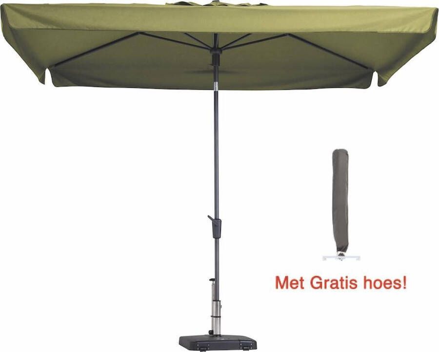 Madison Luxe parasol rechthoek 300 x 200 cm Sage groen met hoes | Topkwaliteit rechthoekige en kantelbare parasol