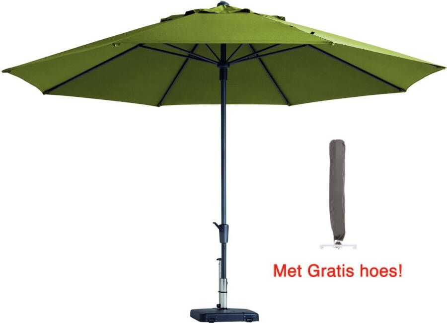 Madison Luxe parasol rond 400 cm Sage groen met hoes! Topkwaliteit parasol