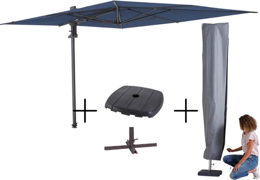 Madison MEGA COMBI DEAL! Parasol Saint-Tropez safier blue + voet + hoes