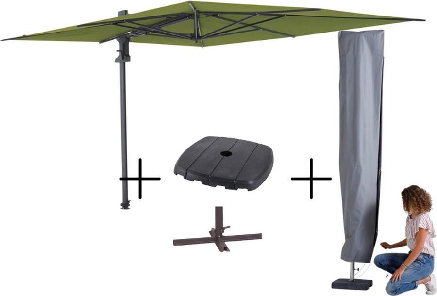 Madison MEGA COMBI DEAL! Parasol Saint-Tropez sage + voet + hoes