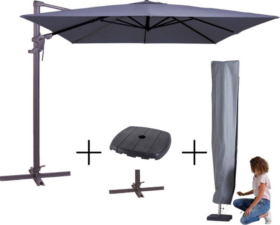 Madison MEGA COMBI DEAL! Parasol monaco flex III safier blue + voet + hoes