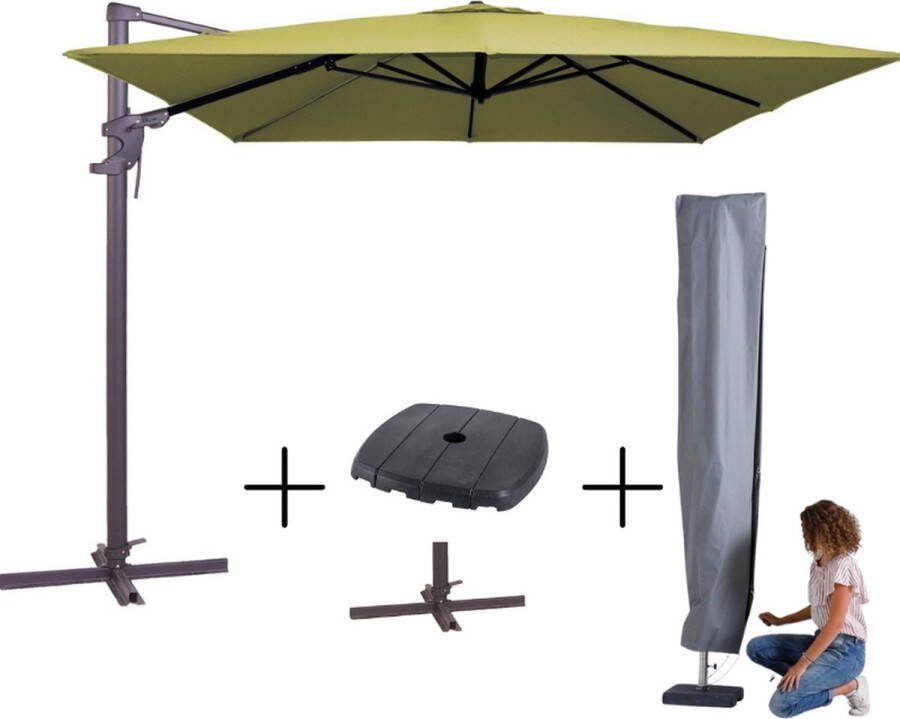 Madison MEGA COMBI DEAL! Parasol monaco flex III sage + voet + hoes