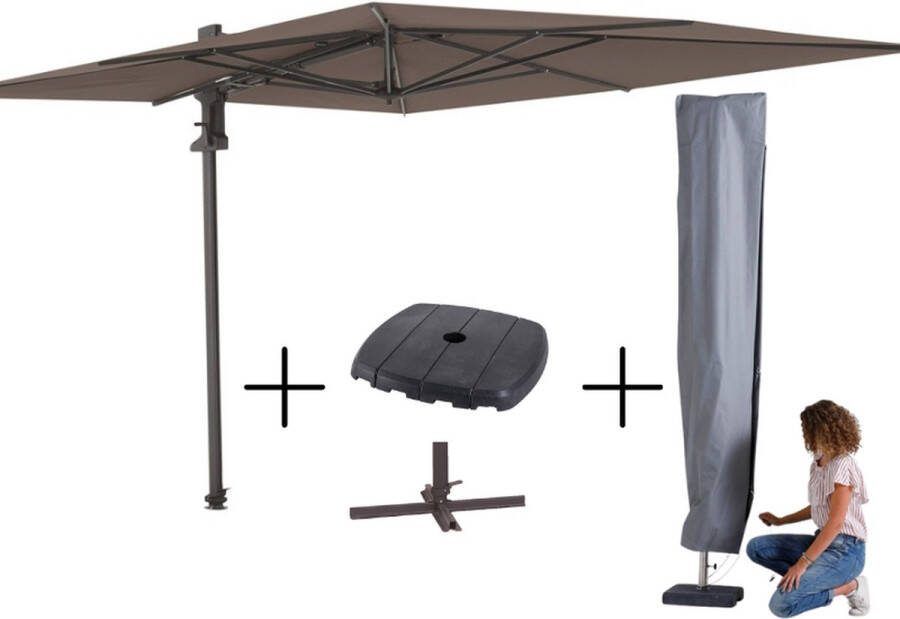 Madison MEGA COMBI DEAL! Parasol Saint-Tropez taupe + voet + hoes
