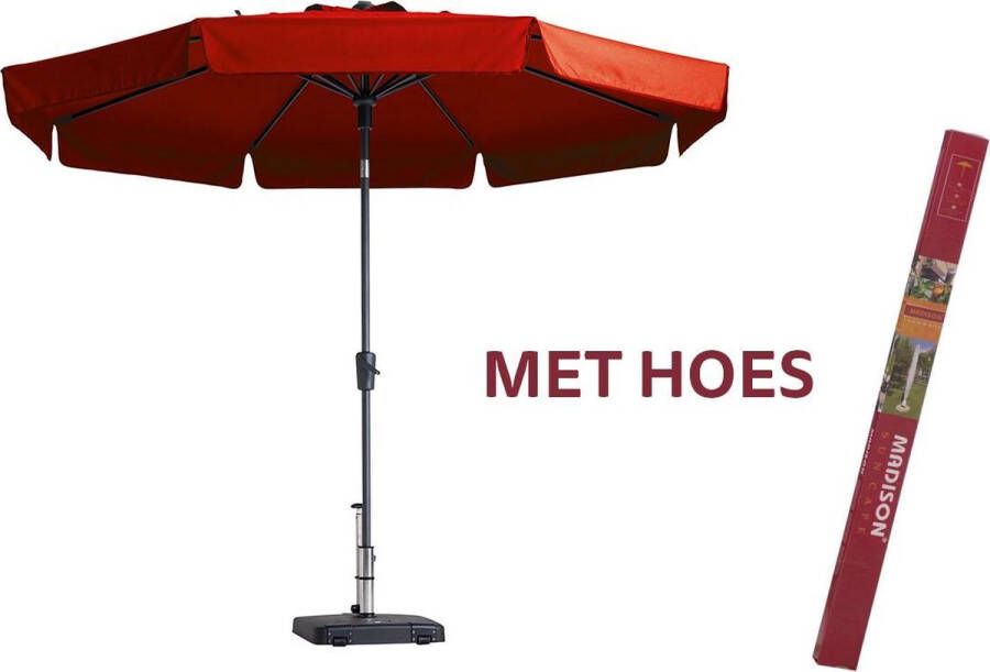 Madison parasol Flores Brick Red 300 cm met hoes | Topkwaliteit kantelbare en ronde parasol