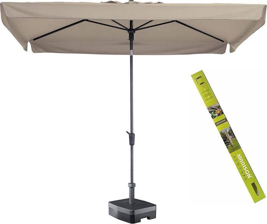 Madison Parasol Rechthoek Ecru met voet en hoes! Delos 300 x 200 cm Complete rechthoekige parasol voor in de tuin Kantelbaar en 100% Polyestere