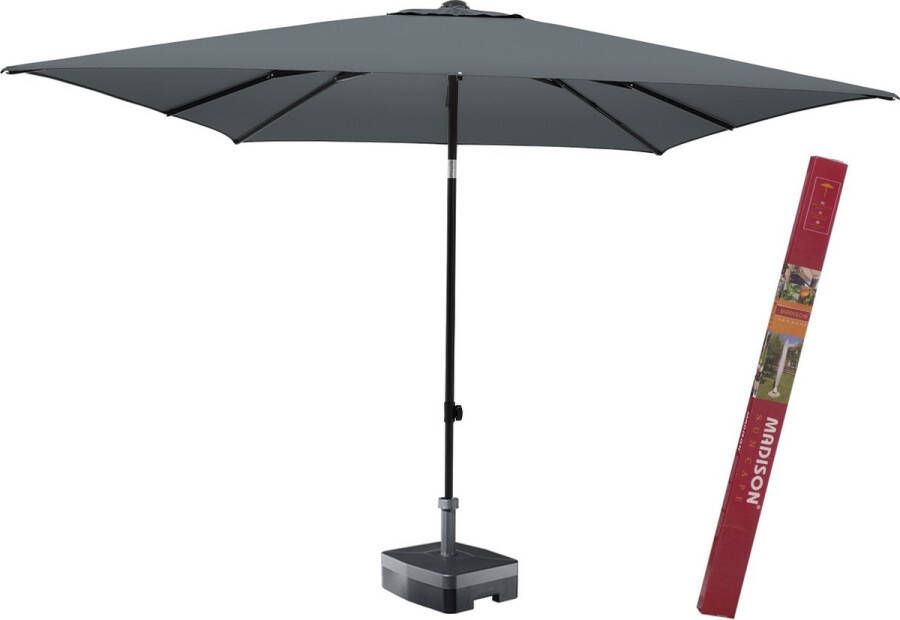 Madison Parasol Rechthoek met voet en hoes | Kantelbare en rechthoekige parasol Grijs | Corsica 200 x 250 cm