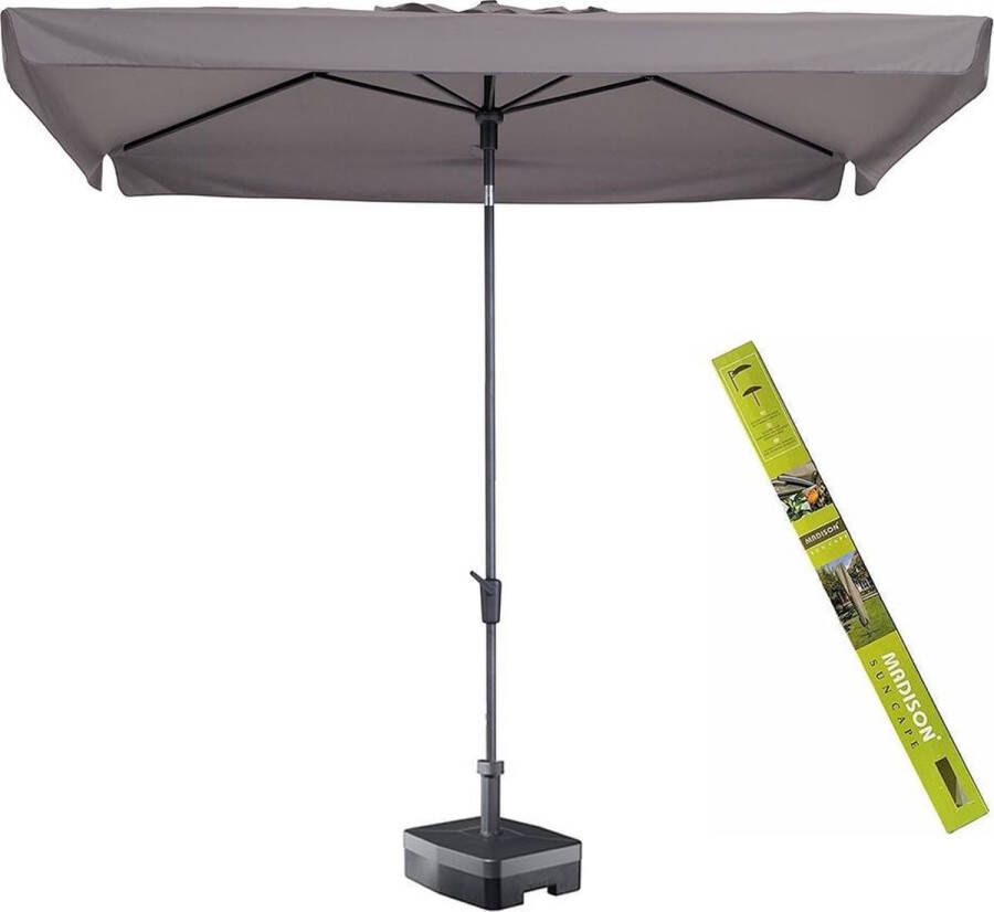 Madison Parasol rechthoek taupe met voet en hoes! Delos 300 x 200 cm | Kantelbare en rechthoekige parasol