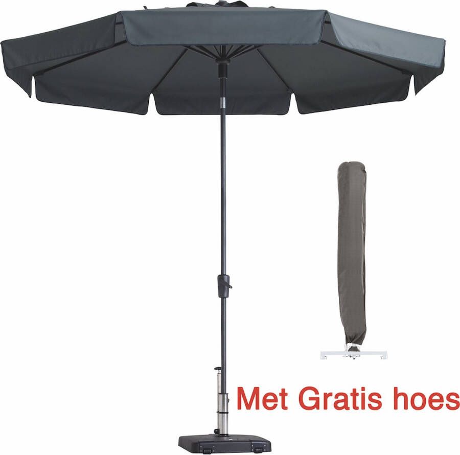Madison Parasol Rond 300 cm Grijs met hoes | Topkwaliteit ronde en kantelbare parasol