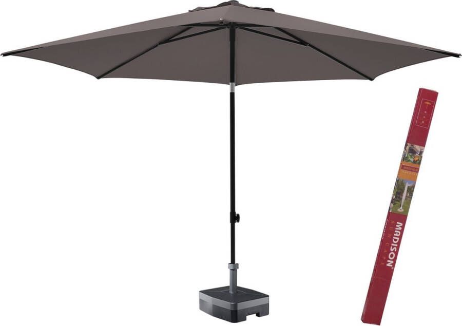 Madison Parasol Rond 300 cm Taupe met voet en hoes | Elba kantelbare en ronde parasol