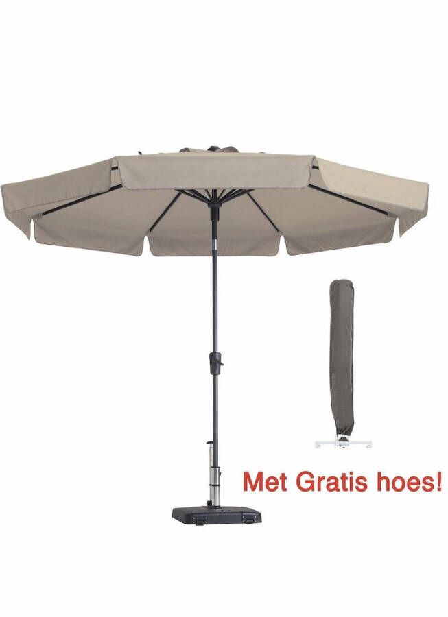 Madison Parasol Rond 300cm Ecru Flores met hoes | Topkwaliteit ronde en kantelbare parasol