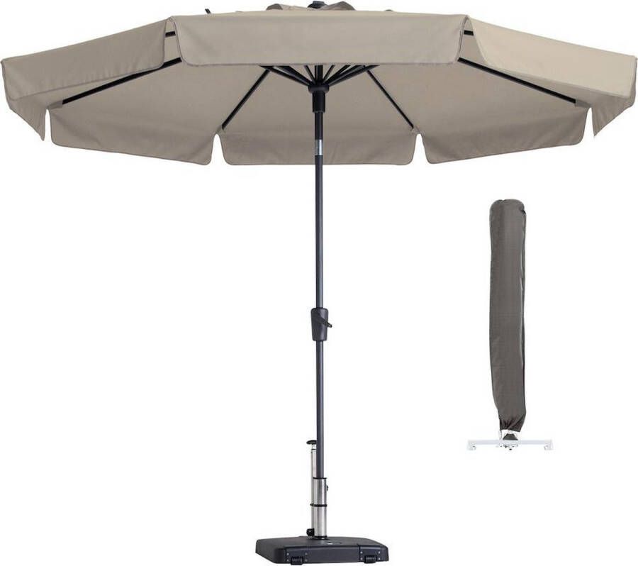 Madison Parasol Rond Ecru 300cm met hoes | Flores | Topkwaliteit ronde en kantelbare parasol