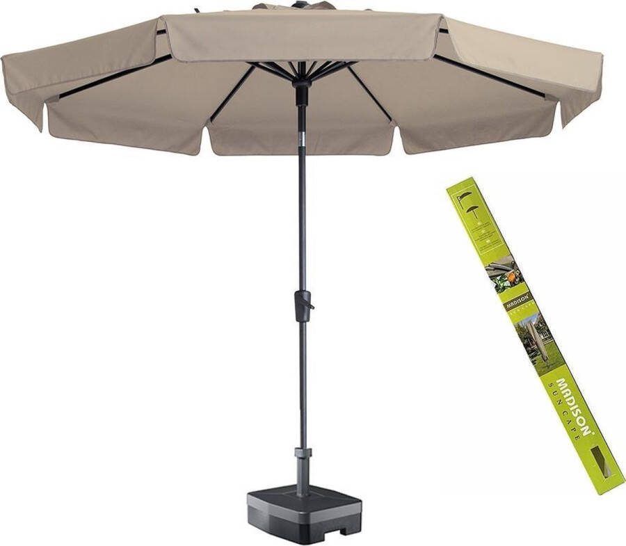 Madison Parasol rond ecru met voet en hoes! Flores 300 cm