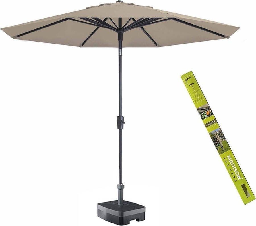 Madison Parasol rond ecru met voet en hoes! Paros 300 cm Topkwaliteit kantelbare en ronde parasol