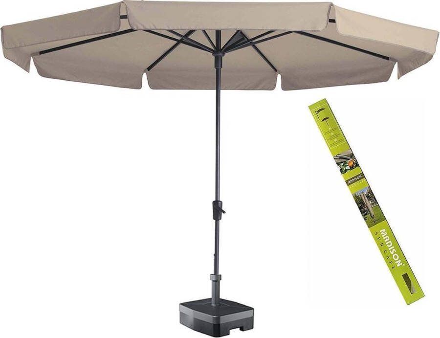 Madison Parasol rond ecru met voet en hoes! Syros 350 cm | Complete set ronde parasol