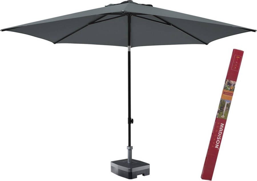 Madison Parasol rond grijs 300 cm met voet en hoes | Elba is een kantelbare en ronde parasol