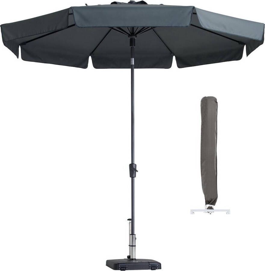 Madison Parasol Rond Grijs 300cm met hoes | Flores | Topkwaliteit kantelbare en ronde parasol
