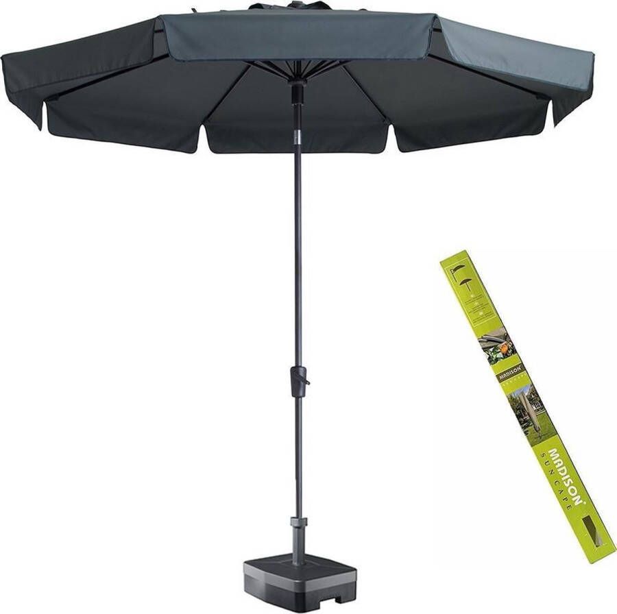 Madison Parasol rond grijs met voet en hoes! Flores 300 cm | Topkwaliteit ronde en kantelbare parasol