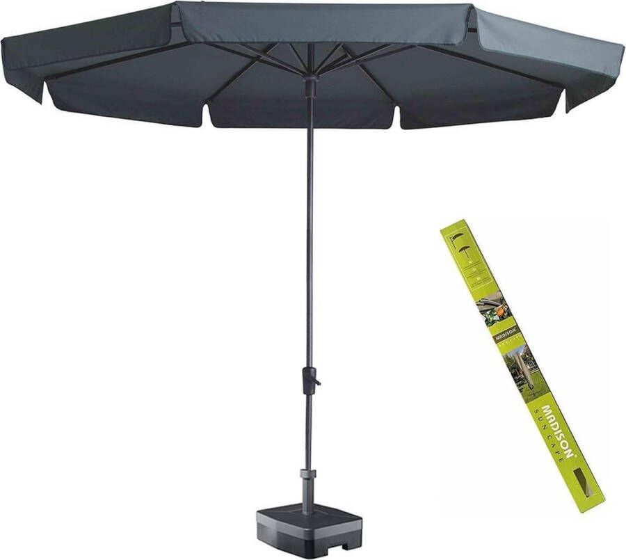 Madison Parasol rond grijs met voet en hoes! Syros 350 cm