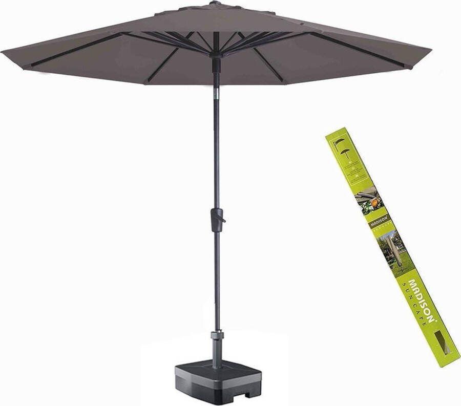 Madison Parasol rond taupe met voet en hoes! Paros 300 cm