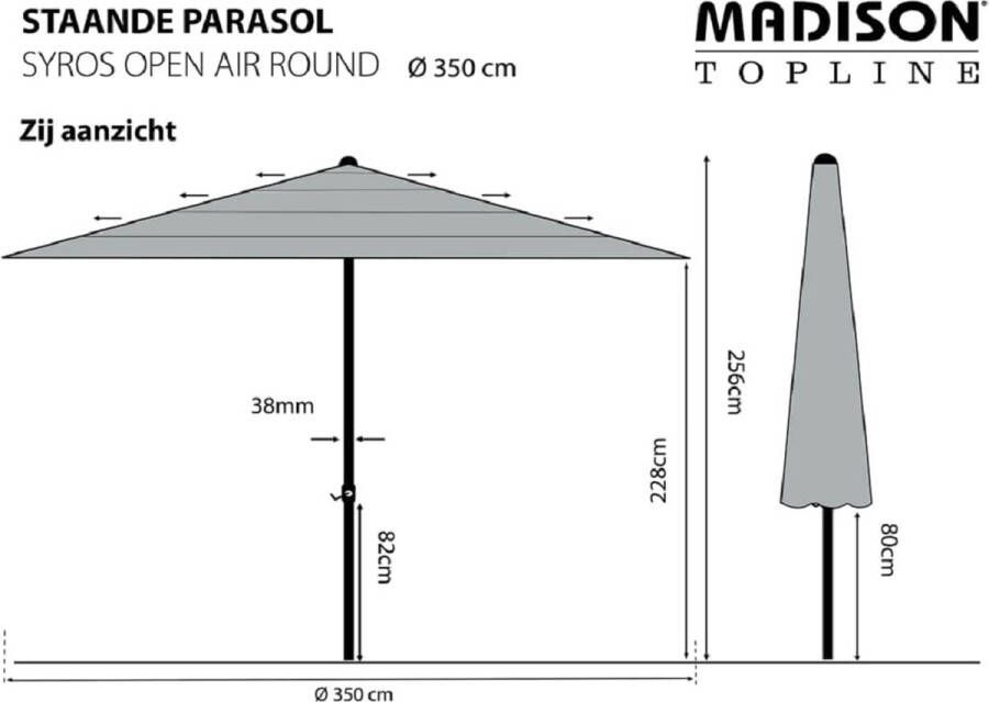 Madison Parasol Syros Open Air Round Grey 350cm Grijs