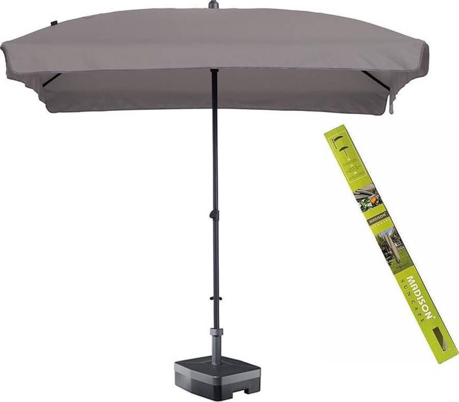 Madison Rechthoekige parasol taupe met voet en hoes! Patmos 210 x 140 cm