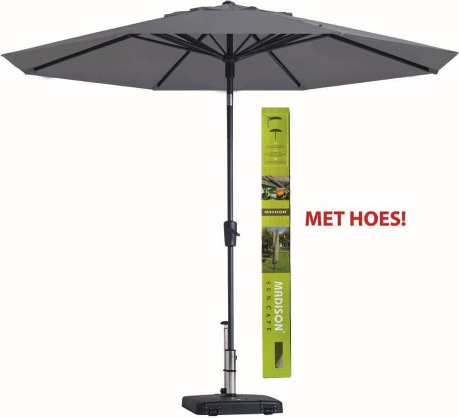 Madison Ronde parasol lichtgrijs met hoes 300 cm