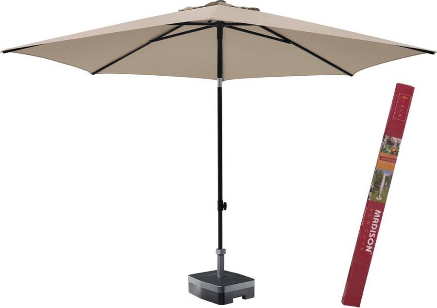 Madison Ronde parasol met voet en hoes | Elba 300 cm ecru | Parasol rond en tevens kantelbaar