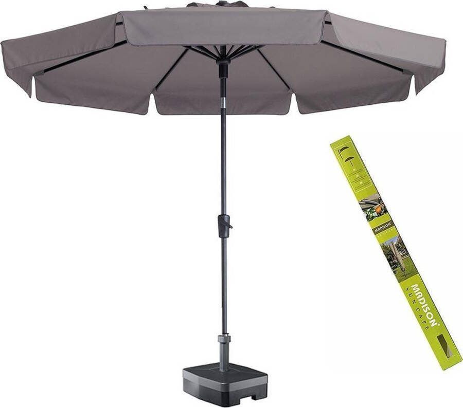 Madison Ronde parasol taupe met voet en hoes! Flores 300 cm