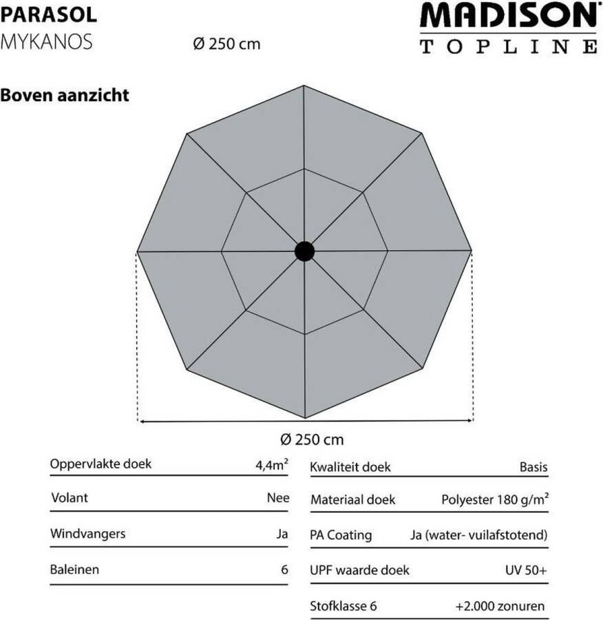 Madison Stokparasol Asymetric Sideway 360x220 cm. Grey