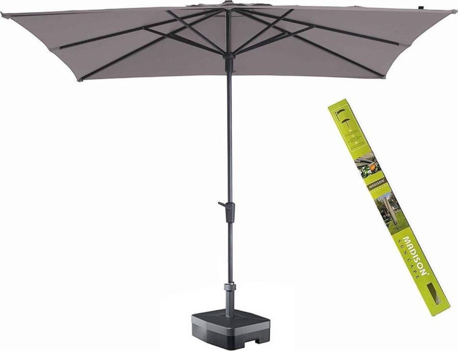 Madison Vierkante parasol taupe met voet en hoes! Syros 280 x 280 cm