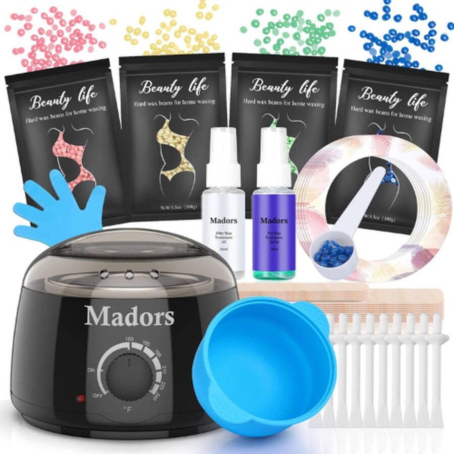 Madors Wax Apparaat (Complete Set) Wax Ontharen Wax apparaat ontharen Wax Verwarmer Ontharingsapparaten Ontharingsapparaat Wax Apparaat Set Wax Machine Wax Beans Wax Parels Zwart