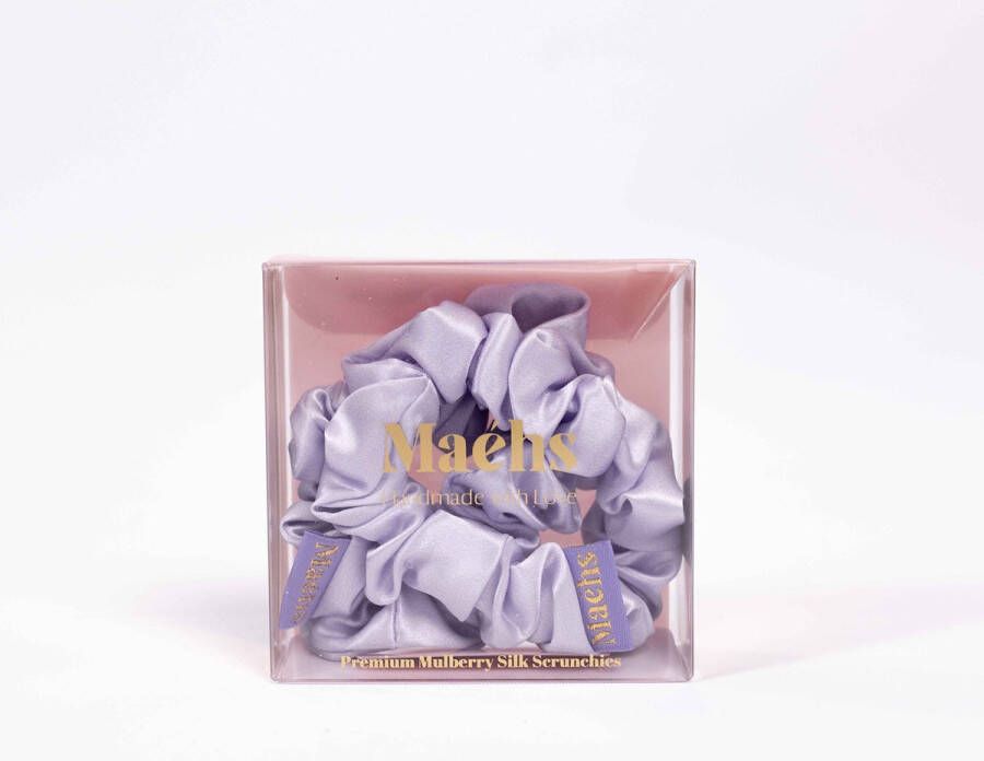 Maéhs.com Maéhs Set van 2 scrunchies medium Kleur Lavendel haaraccessoires haarelastiekjes 100% moerbei zijde kwaliteit 22 Momme cadeautip