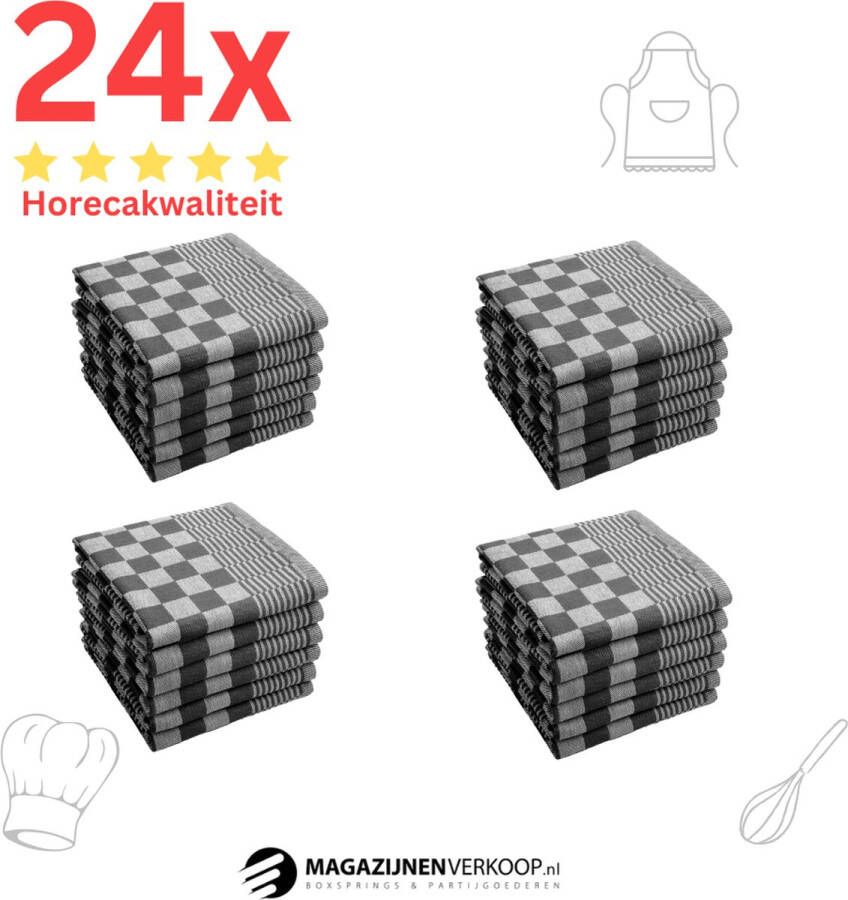 Magazijnenverkoop.nl Theedoeken Horeca Kwaliteit Katoenenen Theedoeken set 24 x Zwart Wit Ophang Lus